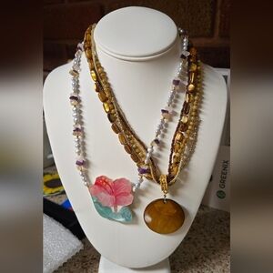 Lee Sands Pearl / Mother of Pearl Necklace W/ Tiger Eye MOP Necklace Bundle